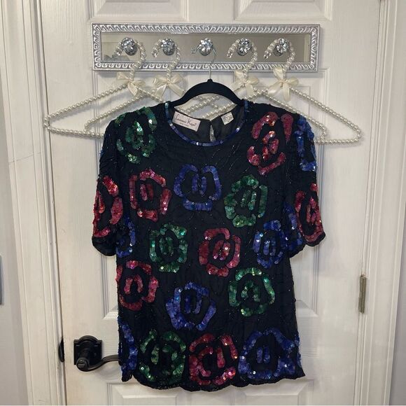 Vintage Laurence Kazar Petite Sequin Top - Picture 1 of 11